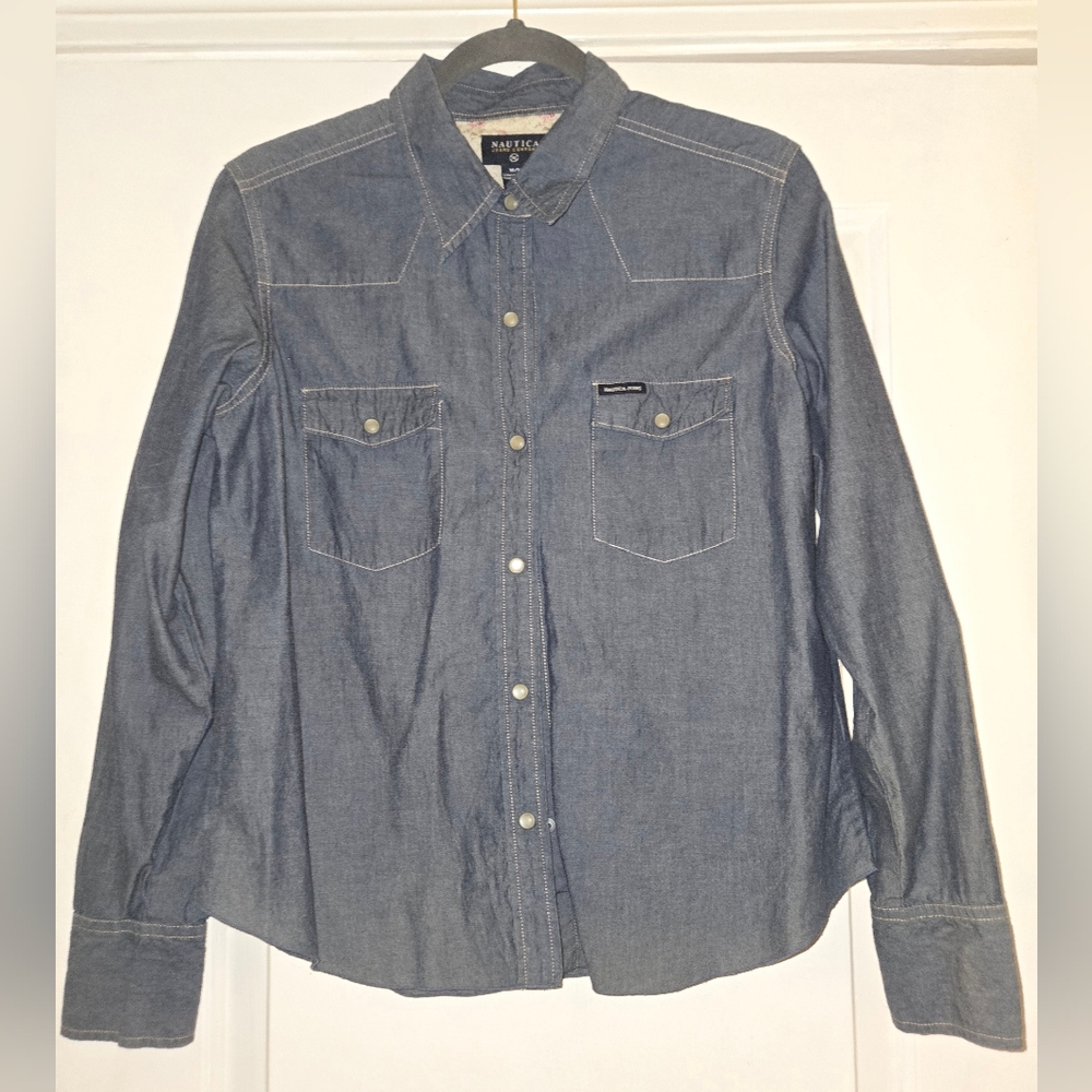 Nautica Women's Long Sleeve Denim Shirt with Snaps Western Size M